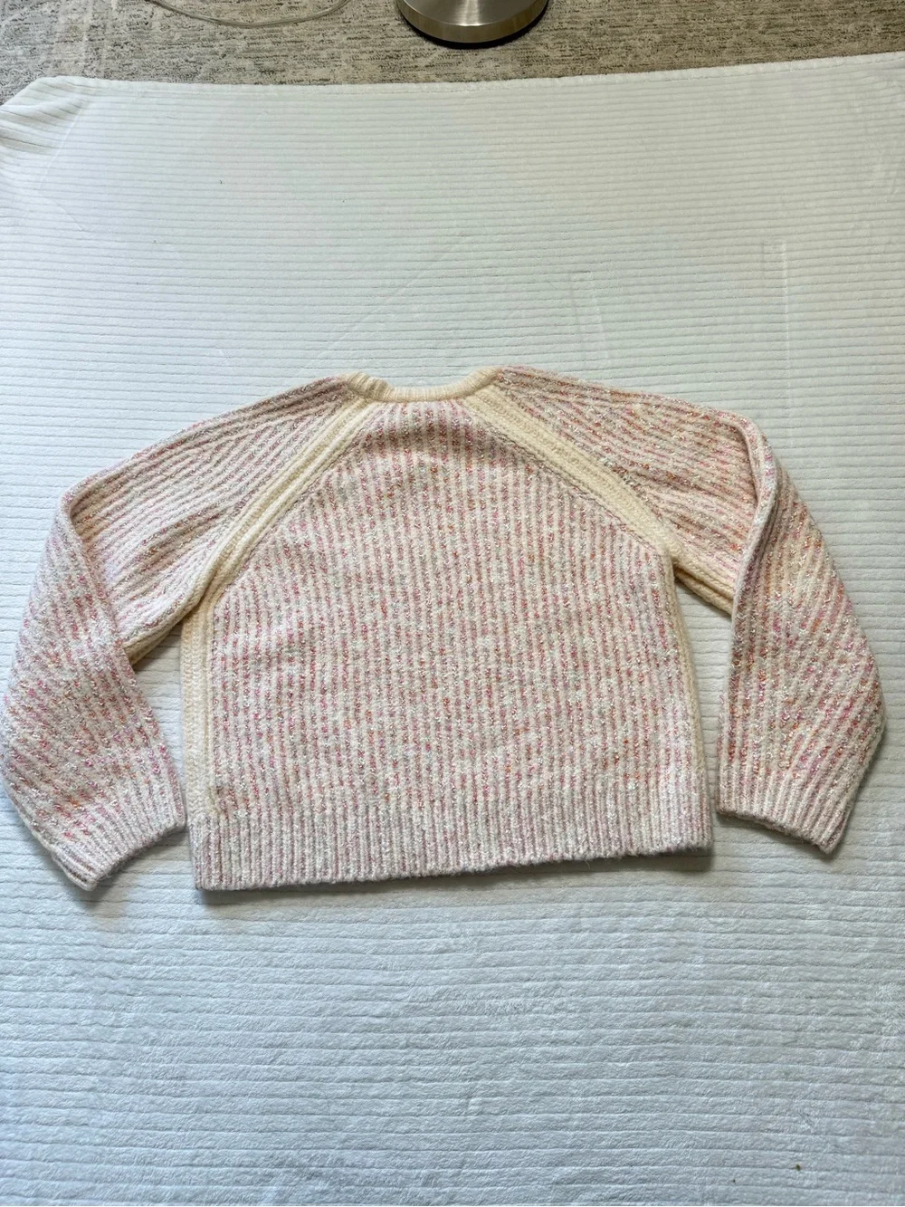 J. Crew Cream and Pink Flecked Ribbed Scoopneck Sweater